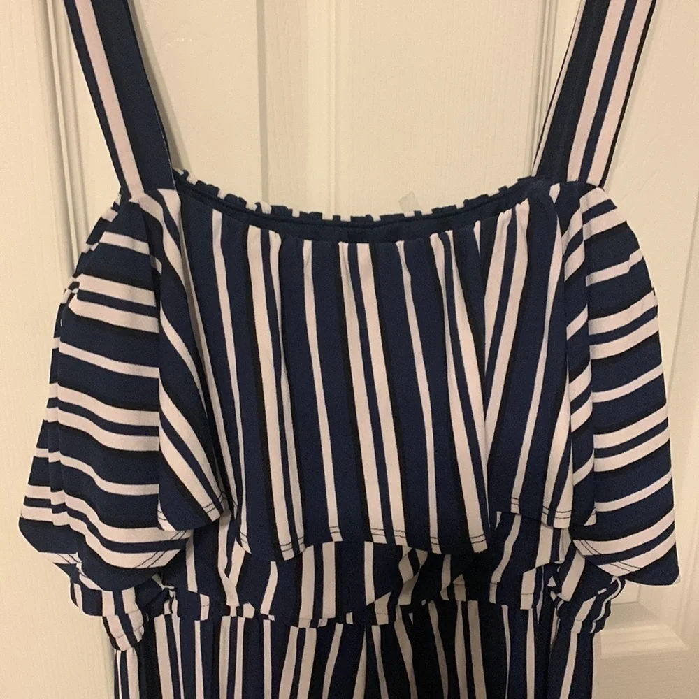 Bar III Ruffled Bodice Striped Jumpsuit